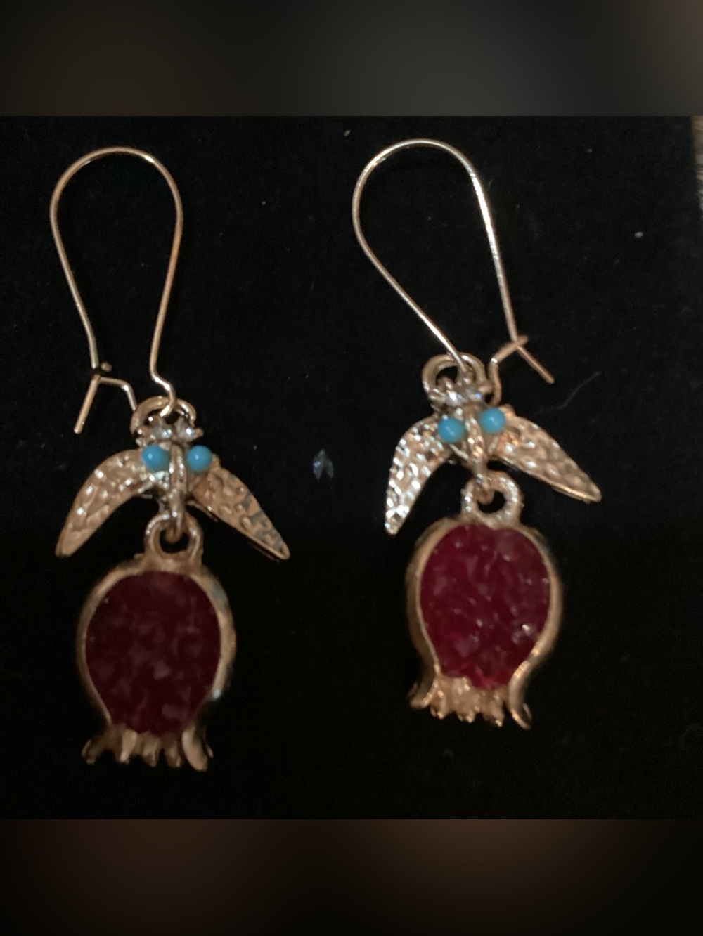 NWOT Bohemian Gold Pomegranate & Turquoise Bird  Dangle Earrings